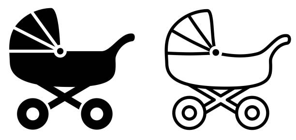 Simple baby carriage icon, black and white version  baby carriage stock illustrations