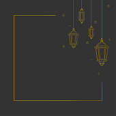 background of ramadan kareem with lanterns hanging outlines vector design