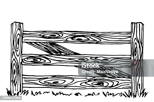 istock Simple black outline vector drawing. Farm fence from boards, ranch. Cattle corral. Ink sketch. 1396477344