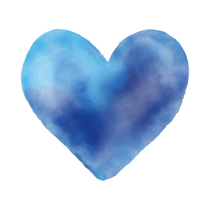 A simple blue color heart-shaped illustration material. Digital watercolor.