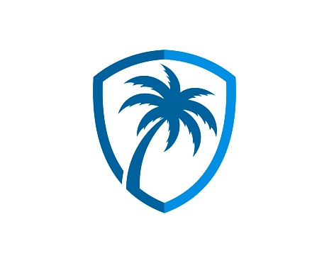 Simple blue shield with palm tree inside