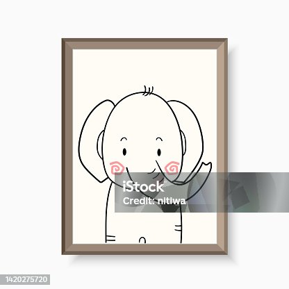 istock simple childish hand drawn cute elephant  line art for wallpaper, background, picture, poster, painting, drawing, postcard, billboard, banner, label, print element etc. vector design. 1420275720