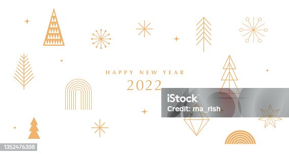 istock Simple Christmas background, elegant geometric minimalist style. Happy new year banner. Snowflakes, decorations and Xmas trees elements. Retro clean concept design 1352476308