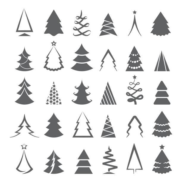 Simple christmas tree icons Simple christmas tree icons isolated on white background. Vector drawing xmas trees stylized black silhouette symbols christmas tree outline stock illustrations