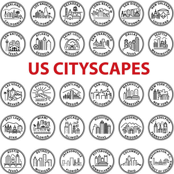 Simple Chunky US Cityscape Graphics Big US Cityscapes done in a simple chunky style san antonio stock illustrations