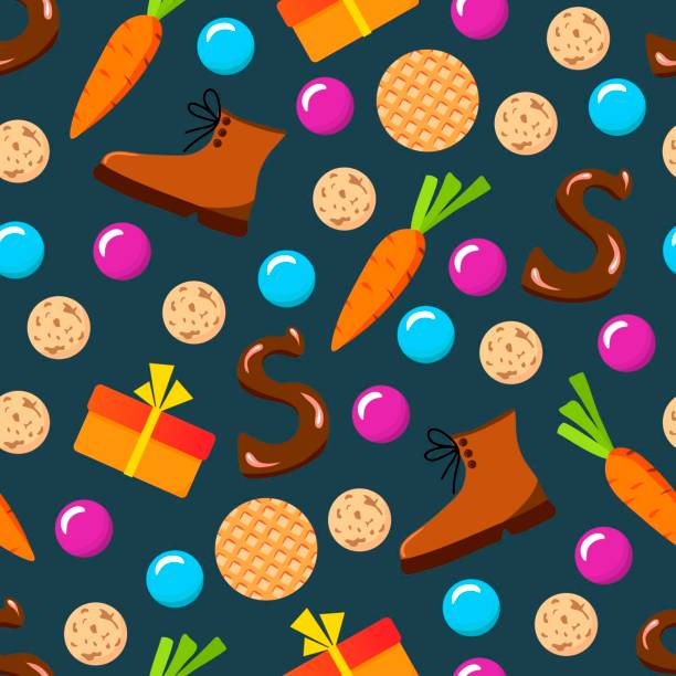 stockillustraties, clipart, cartoons en iconen met simple colored vector seamless pattern. celebration of st. nicholas day, sinterklaas. for printing wrapping paper, gifts, textiles. - kruidnoten