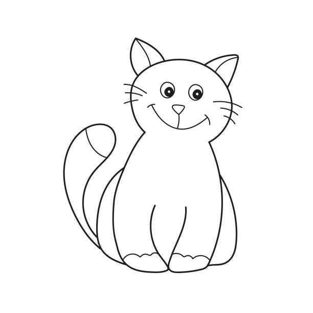 Simple coloring page. Black and white coloring for children. A nice kitten Simple coloring page. Black and white coloring for children. A nice kitten. A vector illustration cute cat coloring pages stock illustrations