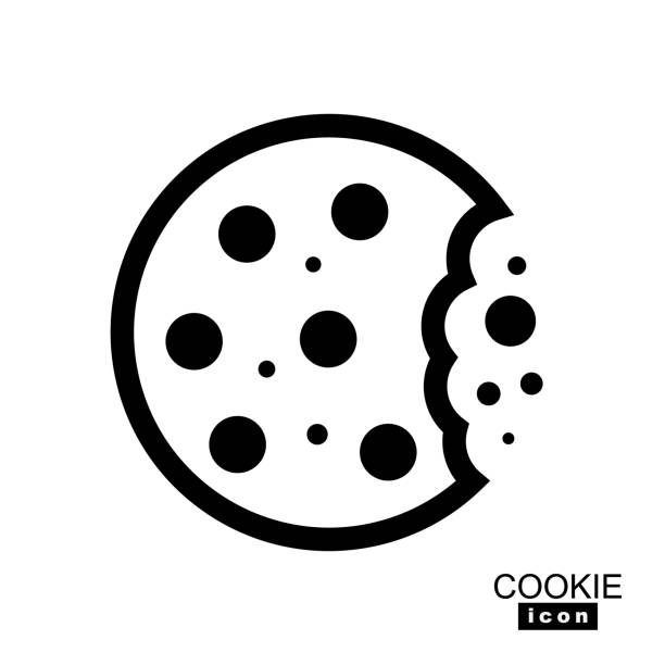 Simple Cookie Icon, Biscuit Symbol Vector Illustration Simple cookie icon vector illustration. Oatmeal sugar bitten cookies silhouette or logo. Round black and white biscuit symbol isolated chewing stock illustrations