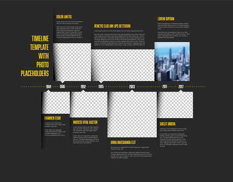 Simple dark infographic timeline template with photo placeholders