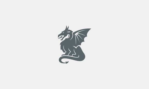 illustrazioni stock, clip art, cartoni animati e icone di tendenza di illustrazione silhouette drago semplice - draghi