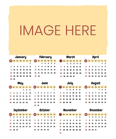 Simple editable vector calendar for year 2022 mondays first, easy to edit and use. Image editable.