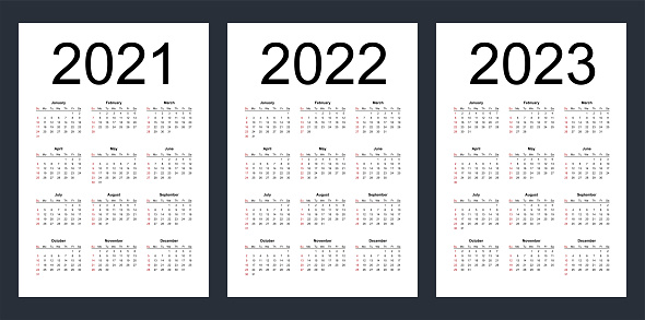 Editable Calendar 2022 2023 Simple Editable Vector Calendars For Year 2021 2022 2023 Week Starts From  Sunday Stock Illustration - Download Image Now - Istock