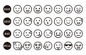 A simple monochrome emotional expression face icon set.
Easy-to-use vector material.
