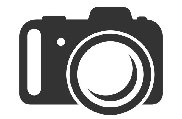simple flat black and white camera icon simple flat black and white camera icon vector illustration dslr camera stock illustrations