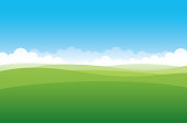 Simplified green hill on a blue sky background
