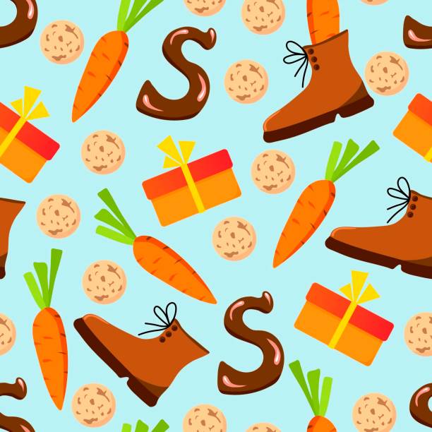 stockillustraties, clipart, cartoons en iconen met simple hand-drawn colored vector seamless pattern. celebration of st. nicholas day, sinterklaas. for printing wrapping paper, gifts, textiles. - kruidnoten