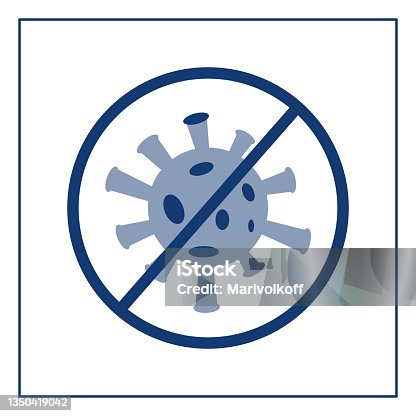 istock Simple icon, Symbol of COVId-19 coronavirus, crossed out in  circle 1350419042