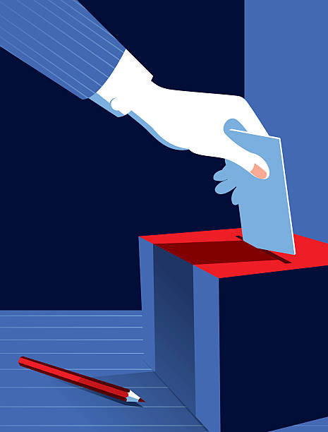 Simple Illustration Man Voting at the Ballot Box vector art illustration