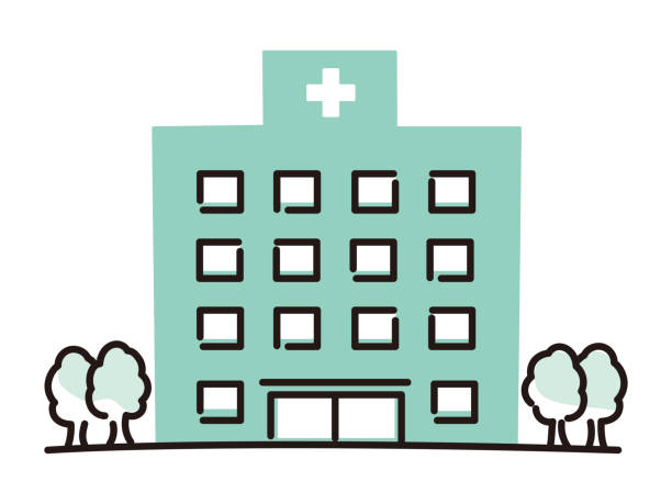 simple illustration of hospital in the street - 診所 插圖 幅插畫檔、美工圖案、卡通及圖標