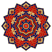 Colorful abstract mandala. Simple gesign element. Oriental elegant ornament. Indian blue and red pattern.