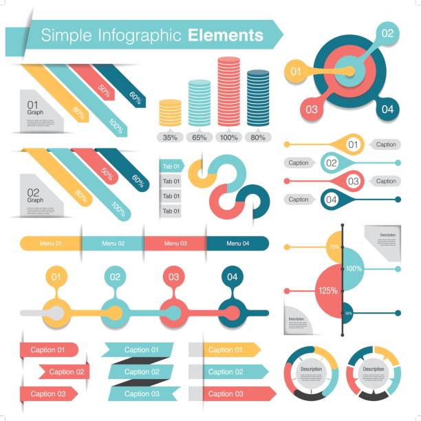 Satu set elemen desain infografis modern dan sederhana dengan efek bayangan minimal. Setiap elemen dikelompokkan secara individual.