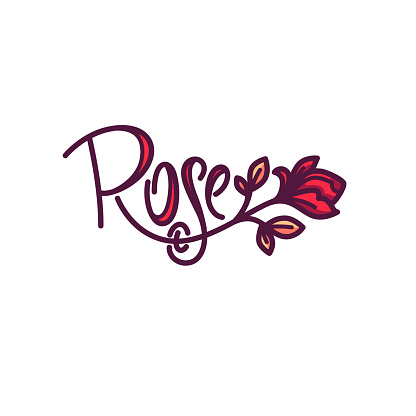 Simple Line Art Doodle Rose Flower Logo With Lettering Simple Line Art Doodle Rose Flower Logo With Lettering