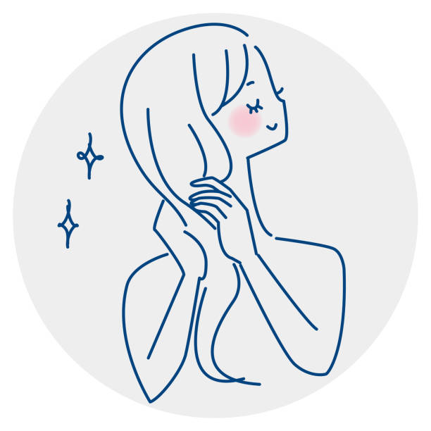 stockillustraties, clipart, cartoons en iconen met simple line drawing of a woman with beautiful hair - woman washing hair