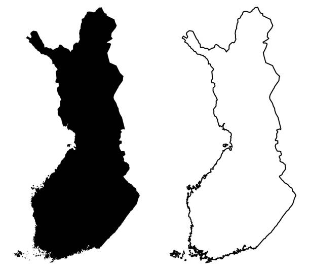 芬蘭向量繪圖的簡單 (僅尖角) 圖。墨卡托投影。已填充和大綱版本。 - 芬蘭 幅插畫檔、美工圖案、卡通及圖標