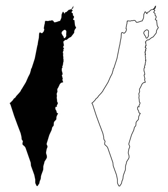 이스라엘 (포함 팔레스타인-가자 지구 그리고 웨스트 뱅크)의 간단한 (만 날카로운 모서리) 지도 벡터 드로잉. 메카토르 투영입니다. 채워지고 버전 개요. - israel stock illustrations