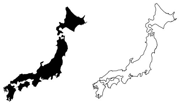 日本のベクトル描画の単純な (唯一の鋭いコーナー) マップ。塗りつぶしと輪郭を描かれたバージョンです。 - 日本地図点のイラスト素材／クリップアート素材／マンガ素材／アイコン素材