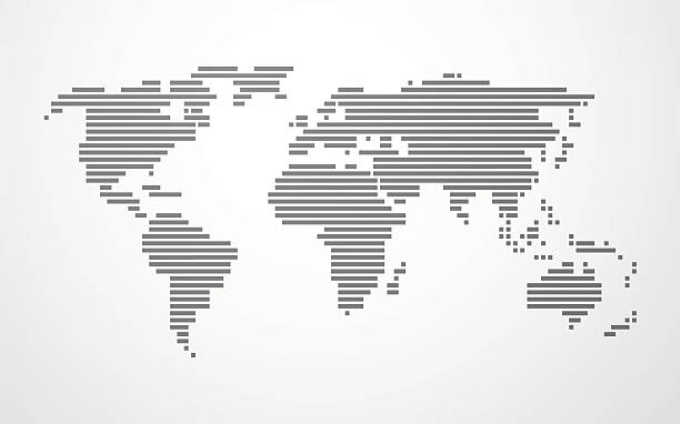 simple map of the world made up of black stripes vector art illustration