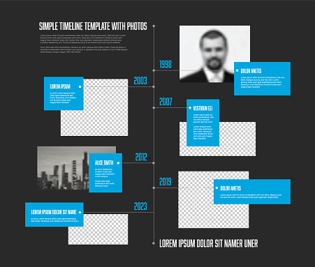 Simple minimalistic vertical photo timeline template with blue accent