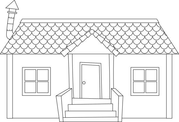 Simple modern house outline vector art illustration