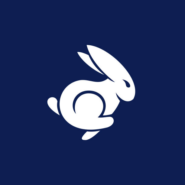 illustrations, cliparts, dessins animés et icônes de conception simple de logo moderne de lapin de saut - lapin