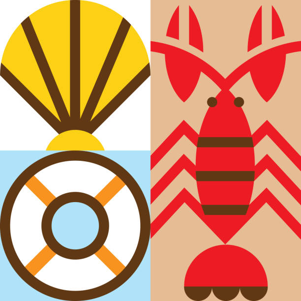 Simple Nautical/Beach Illustration Set2–Gridded Symbol Series vector art illustration