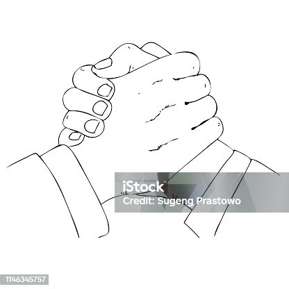 istock Simple Outline Manual Draw 2 businessman Hand making, Sporty Style isolated on white 1146345757