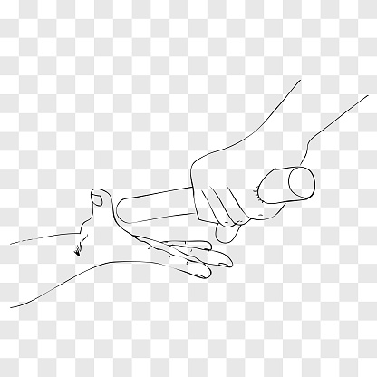 Simple Outline Manual Draw Conceptual Illustration, Senior offering responsibility to New Generation, Hand Athlete passing a baton stick to the partner at fake transparent background