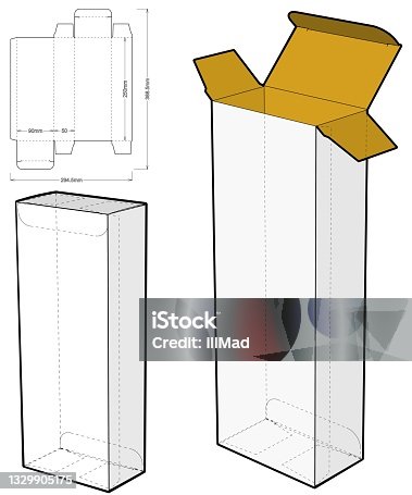 istock Simple Packaging Box (Internal measurement 9x5x25cm) and Die-cut Pattern. The .eps file is full scale and fully functional. Prepared for real cardboard production. 1329905175
