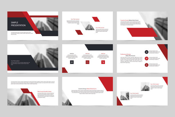 Simple presentation PPT Presentation template, company Info graphic elements for presentation template Annual report, written cover, brochure, layout, flyer layout template design red photos stock illustrations