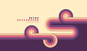 Simple retro background with rounded striped design element in color. Vector illustration.