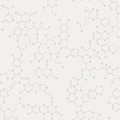Seamless simple science gray background. Schematic molecules bond together.