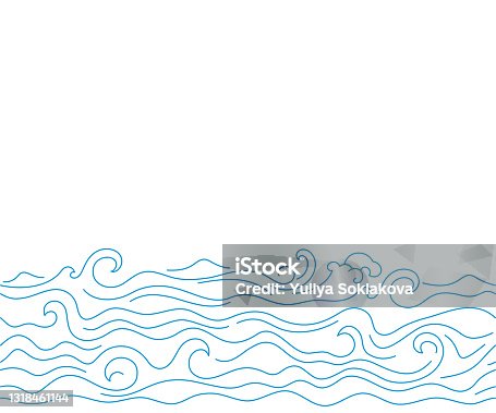 istock Simple sea waves sketch background. Horizontal seamless pattern illustration of ocean surf wave. 1318461144