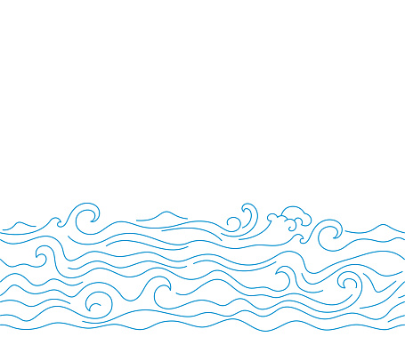Simple sea waves sketch background. Horizontal seamless pattern illustration of ocean surf wave.
