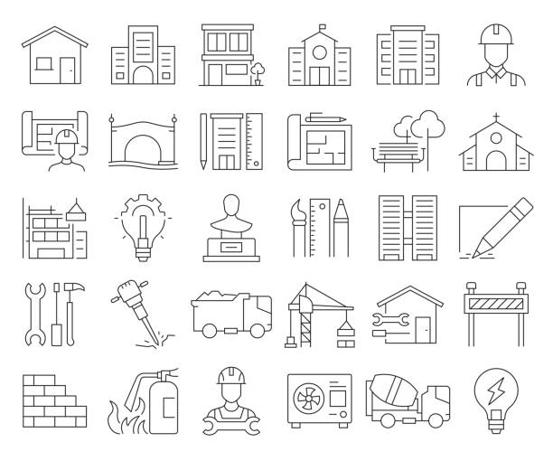 Simple Set of Architecture Related Vector Line Icons. Outline Symbol Collection. Editable Stroke Simple Set of Architecture Related Vector Line Icons. Outline Symbol Collection. Editable Stroke modern house stock illustrations