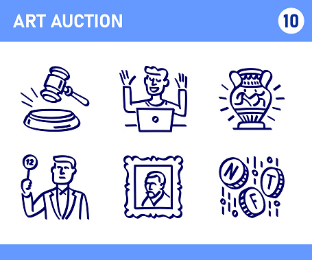 Simple Set of Art Auction Related Doodle Vector Line Icons
