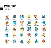Simple Set of Barber Shop Related Spotlight Vector Line Icons. Outline Symbol Collection.
