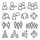 Simple Set of Business People. Contains such Icons as Meeting, Business Communication, Teamwork, connection, speaking and more. Related Vector Line Icons