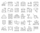 Simple Set of City Elements Related Vector Line Icons. Outline Symbol Collection. Editable Stroke.
