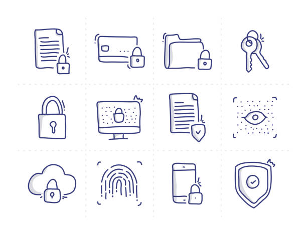Simple Set of Cyber Security Related Doodle Vector Line Icons Simple Set of Cyber Security Related Doodle Vector Line Icons security drawings stock illustrations