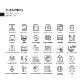 Simple Set of E-Learning Related Vector Line Icons. Outline Symbol Collection